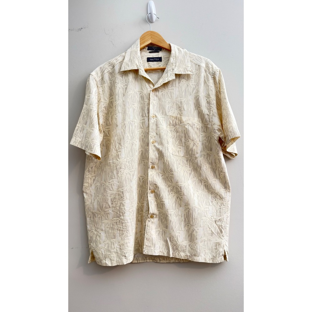 Nautica Vintage‎ Shirt 100% Silk Tropical Palm Print Button Down Men's Medium
